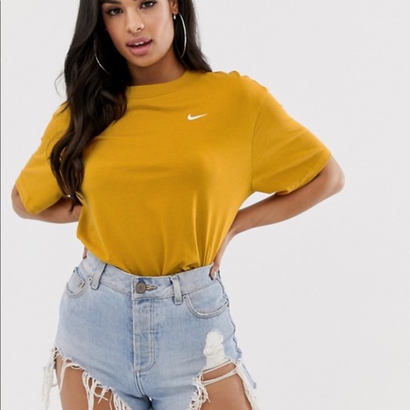 Nike Tops - Nike Gold Mini Swoosh Oversized T-Shirt